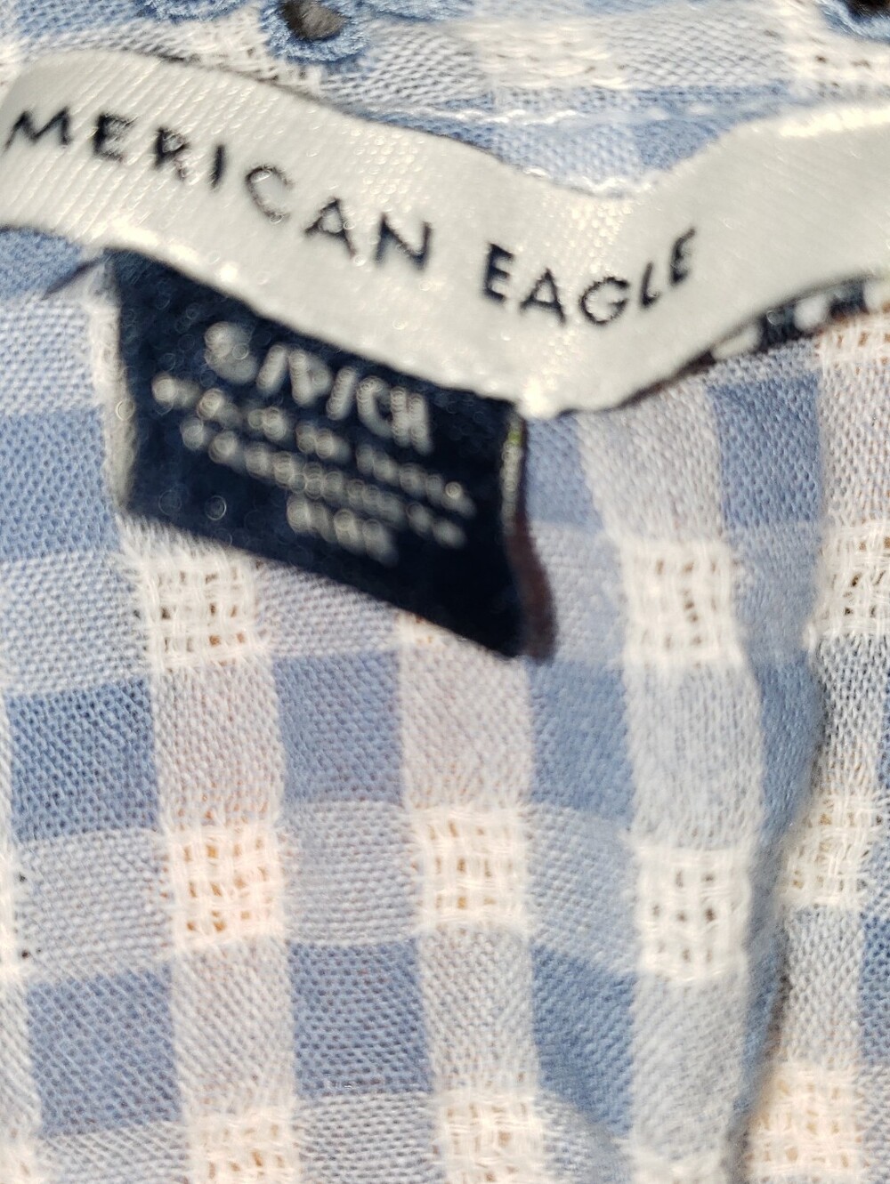 American Eagle Short Sleeve Button Up Gingham Top - Picture 4 of 8